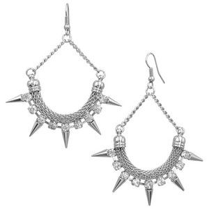 Spike Scoop Rhinestone Silver Dangle Earrings
